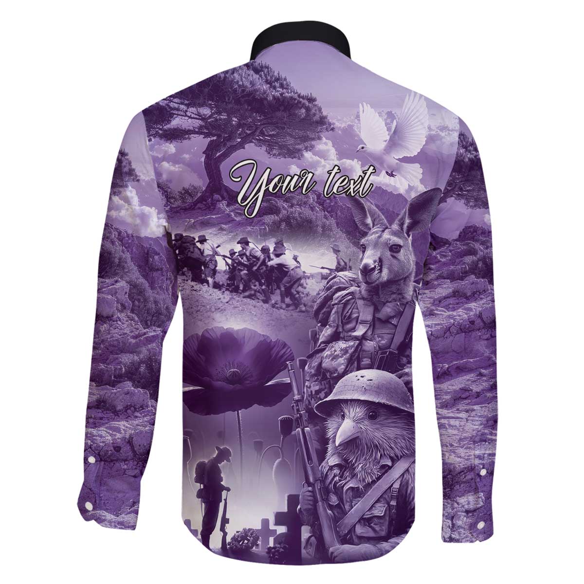Purple ANZAC Day The Battle of Lone Pine Family Matching Off The Shoulder Long Sleeve Dress and Hawaiian Shirt Kiwi-Kangaroo Soldier Lest We Forget