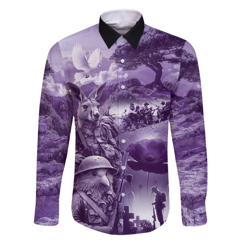 Purple ANZAC Day The Battle of Lone Pine Family Matching Off Shoulder Short Dress and Hawaiian Shirt Kiwi-Kangaroo Soldier Lest We Forget