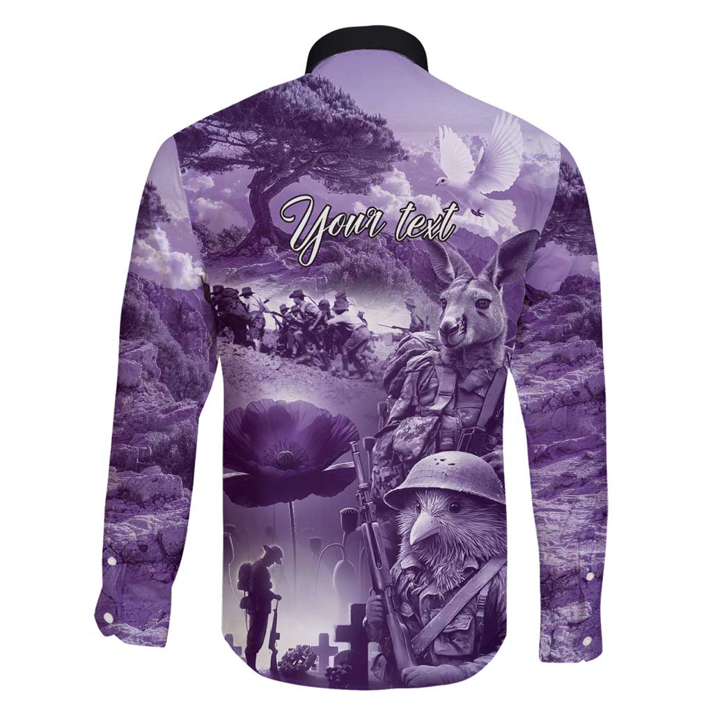 Purple ANZAC Day The Battle of Lone Pine Family Matching Off Shoulder Short Dress and Hawaiian Shirt Kiwi-Kangaroo Soldier Lest We Forget