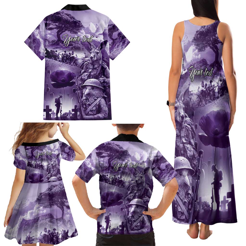 Purple ANZAC Day The Battle of Lone Pine Family Matching Tank Maxi Dress and Hawaiian Shirt Kiwi-Kangaroo Soldier Lest We Forget