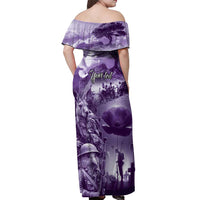 Purple ANZAC Day The Battle of Lone Pine Off Shoulder Maxi Dress Kiwi-Kangaroo Soldier Lest We Forget