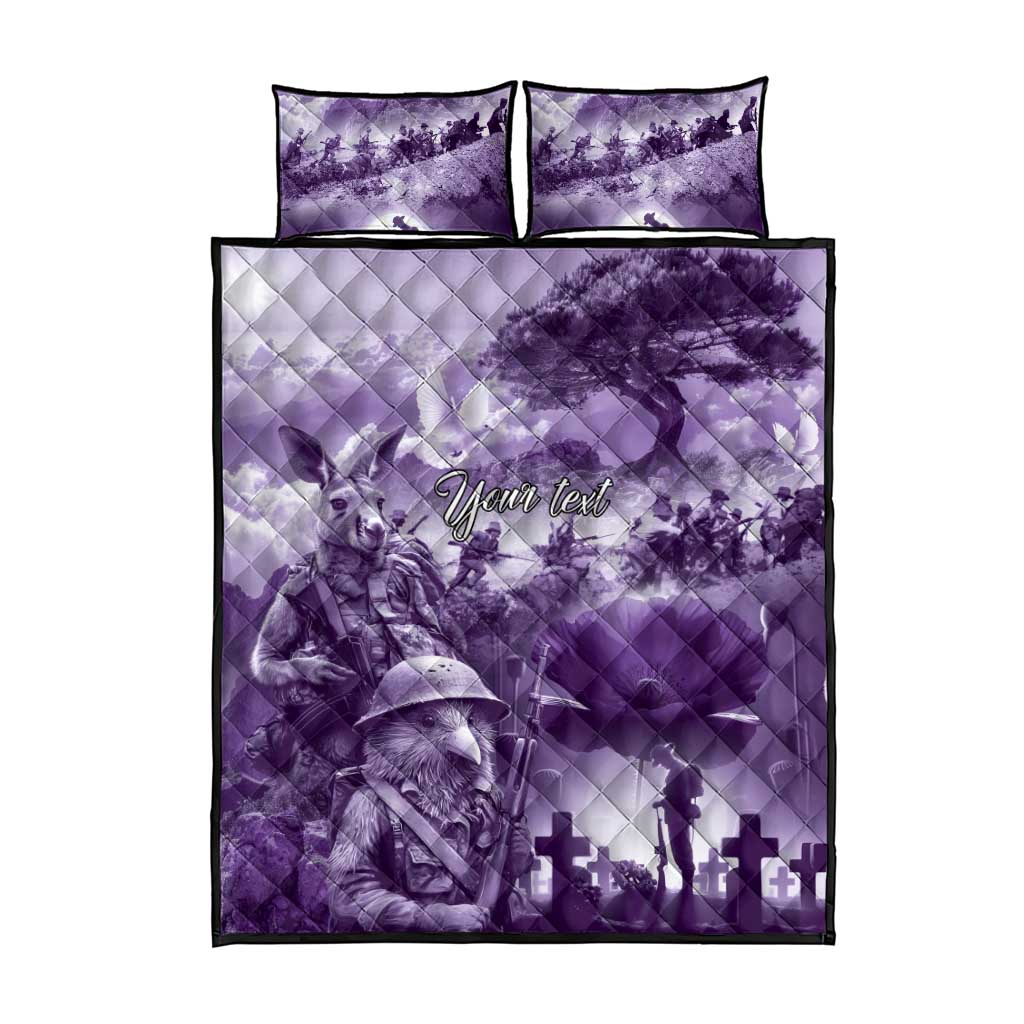 Purple ANZAC Day The Battle of Lone Pine Quilt Bed Set Kiwi-Kangaroo Soldier Lest We Forget LT9 - Polynesian Pride