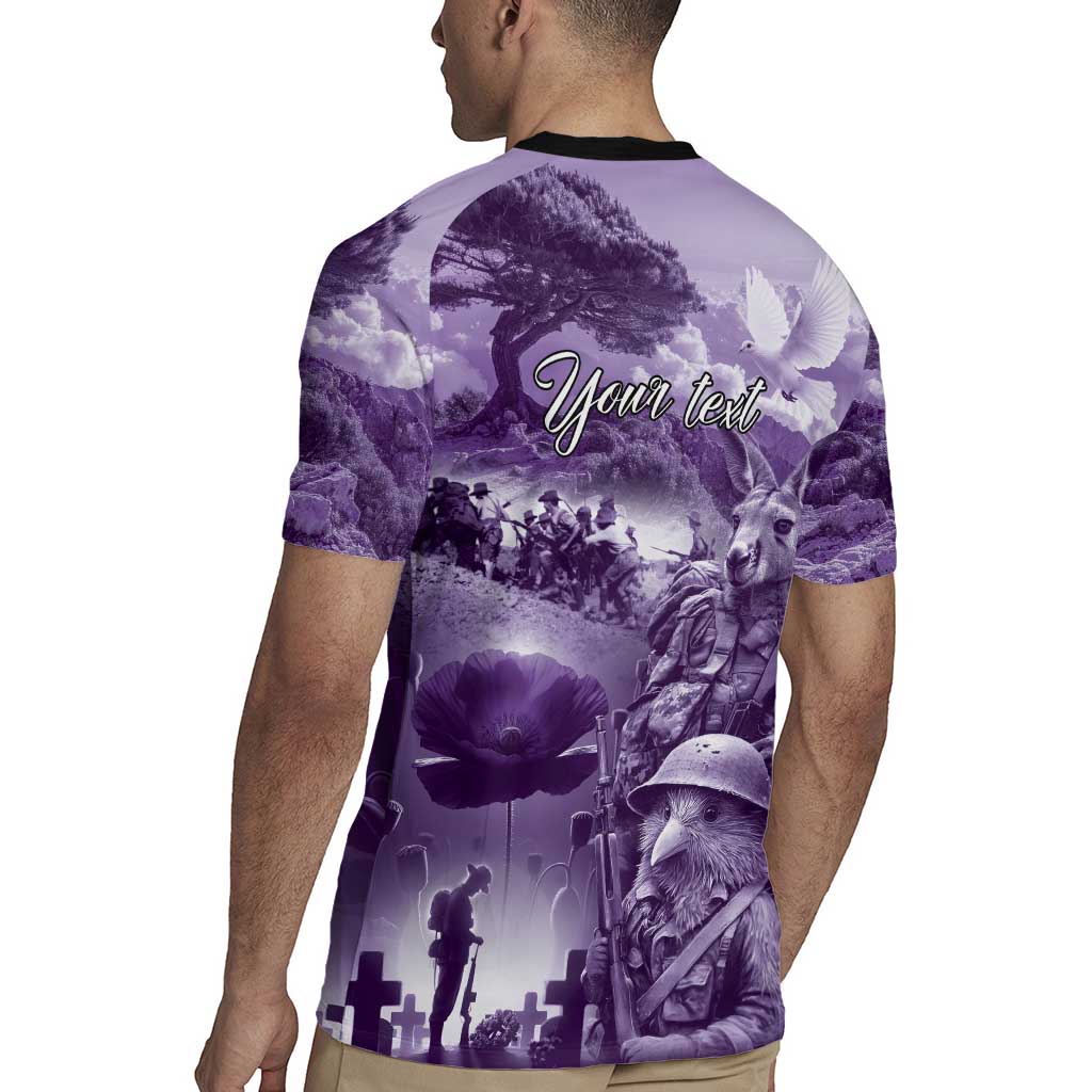 Purple ANZAC Day The Battle of Lone Pine Rugby Jersey Kiwi-Kangaroo Soldier Lest We Forget