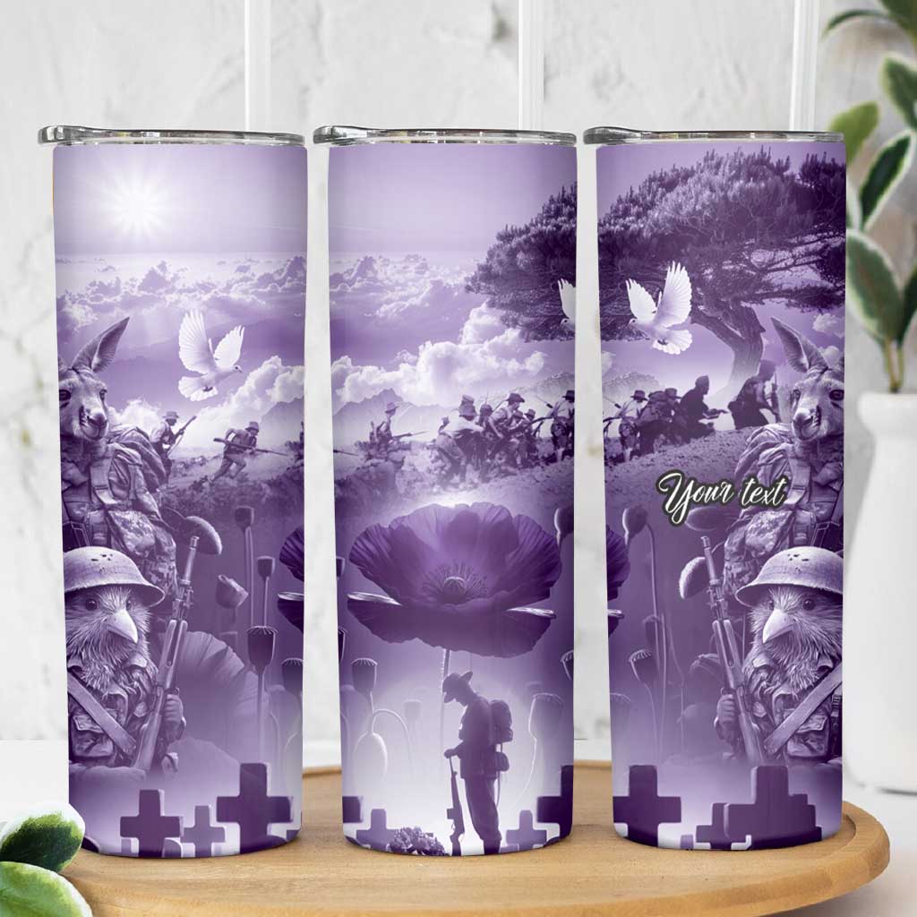Purple ANZAC Day The Battle of Lone Pine Skinny Tumbler Kiwi-Kangaroo Soldier Lest We Forget