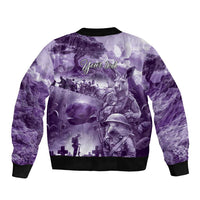 Purple ANZAC Day The Battle of Lone Pine Sleeve Zip Bomber Jacket Kiwi-Kangaroo Soldier Lest We Forget