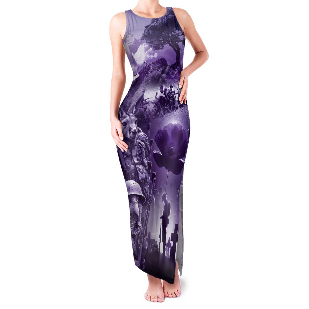 Purple ANZAC Day The Battle of Lone Pine Tank Maxi Dress Kiwi-Kangaroo Soldier Lest We Forget