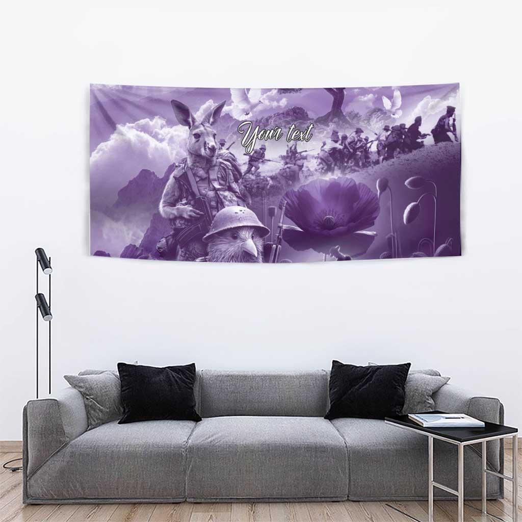 Purple ANZAC Day The Battle of Lone Pine Tapestry Kiwi-Kangaroo Soldier Lest We Forget