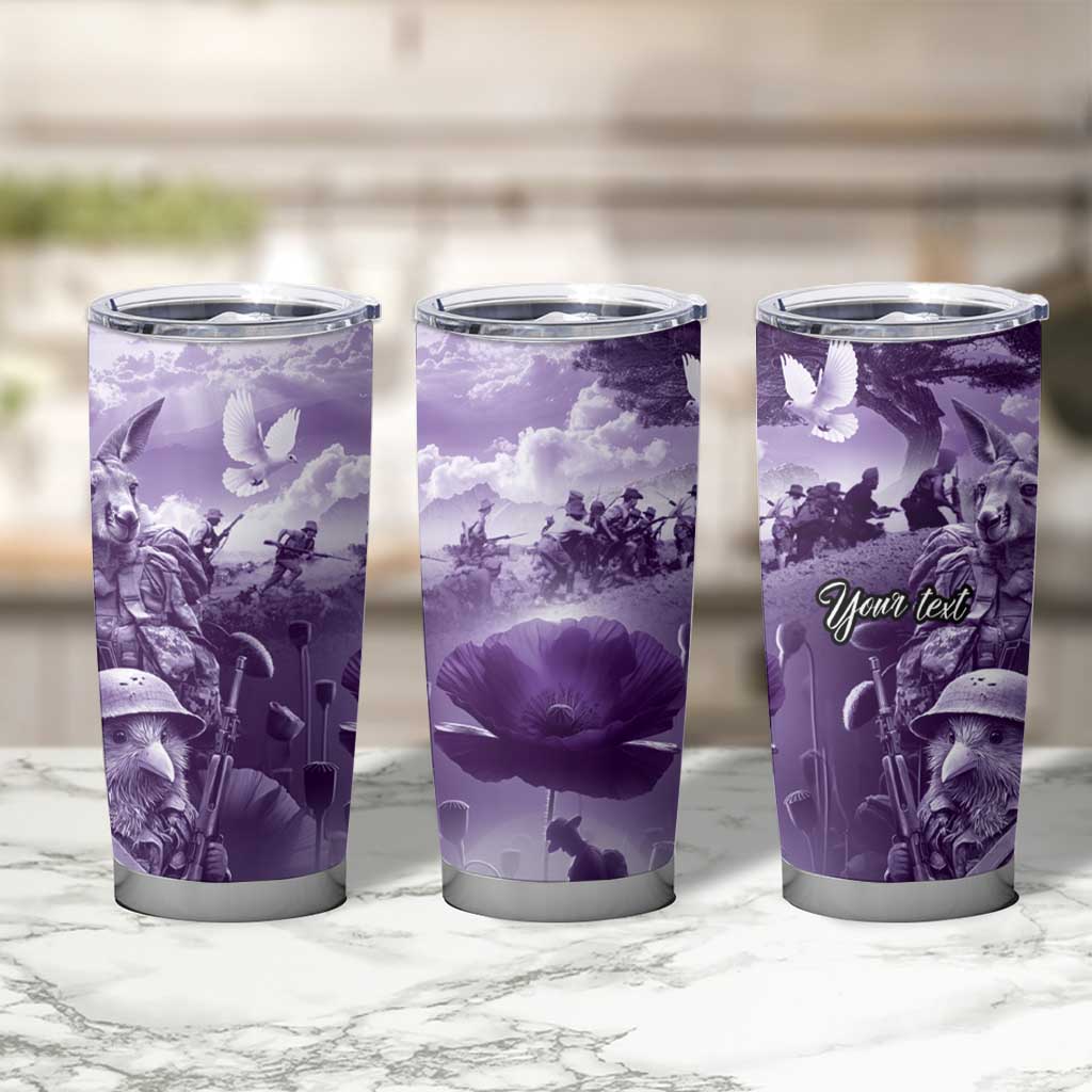 Purple ANZAC Day The Battle of Lone Pine Tumbler Cup Kiwi-Kangaroo Soldier Lest We Forget