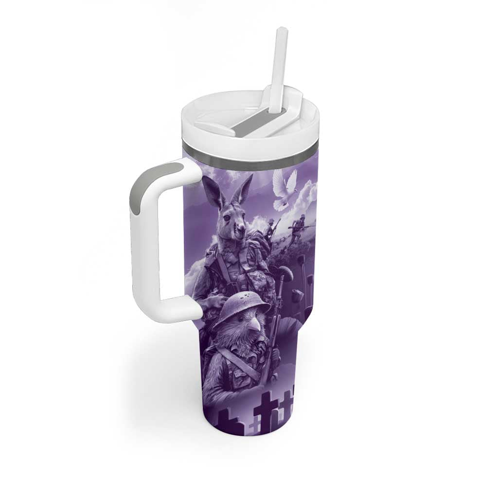 Purple ANZAC Day The Battle of Lone Pine Tumbler With Handle Kiwi-Kangaroo Soldier Lest We Forget