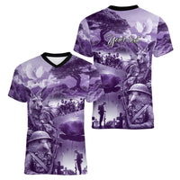 Purple ANZAC Day The Battle of Lone Pine Women V-Neck T-Shirt Kiwi-Kangaroo Soldier Lest We Forget