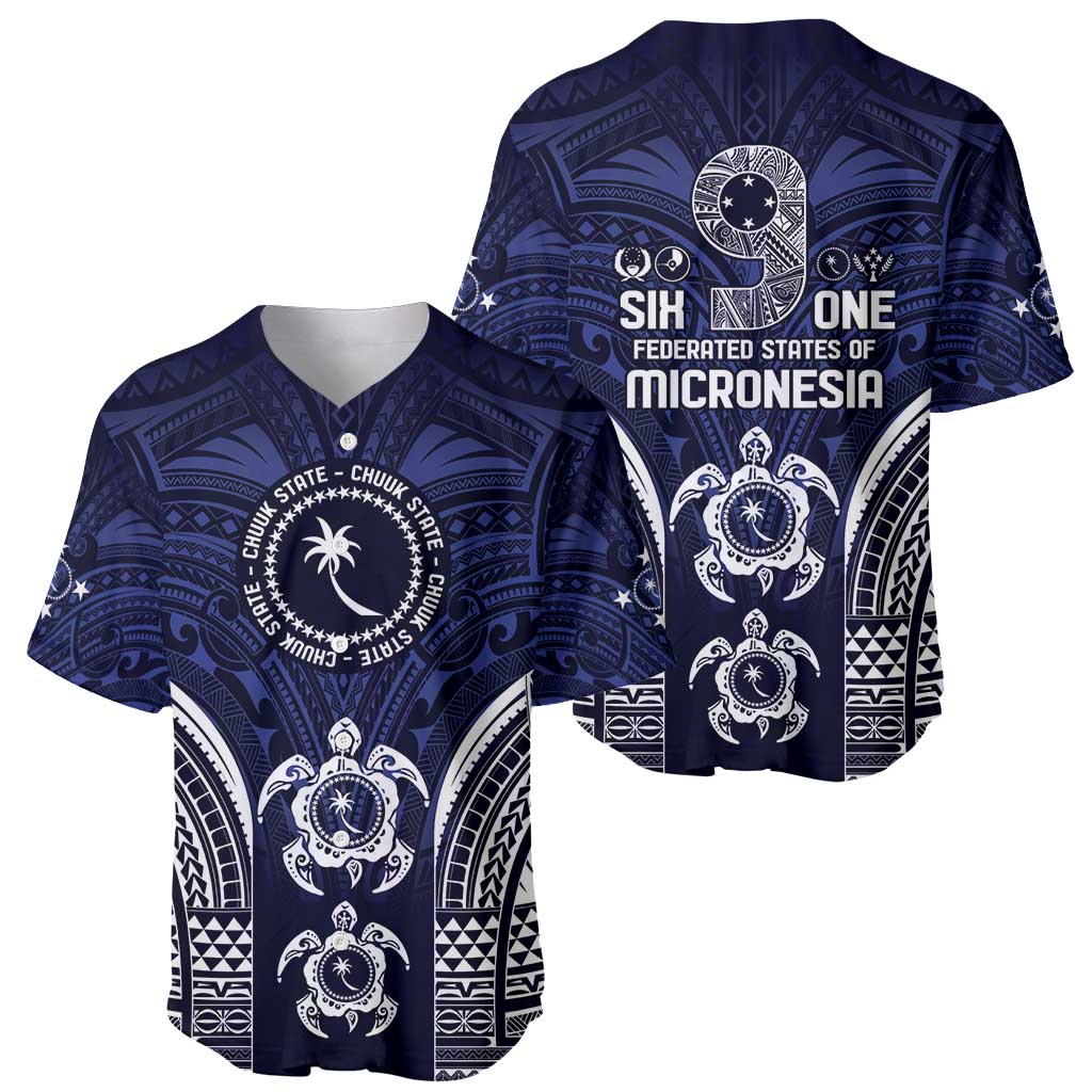 FSM Chuuk States Baseball Jersey Micronesia Six 9 One Polynesian Tribal Pattern