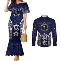 FSM Chuuk States Couples Matching Mermaid Dress and Long Sleeve Button Shirt Micronesia Six 9 One Polynesian Tribal Pattern