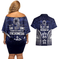 FSM Chuuk States Couples Matching Off Shoulder Short Dress and Hawaiian Shirt Micronesia Six 9 One Polynesian Tribal Pattern