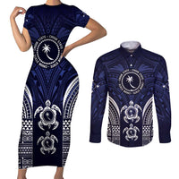FSM Chuuk States Couples Matching Short Sleeve Bodycon Dress and Long Sleeve Button Shirt Micronesia Six 9 One Polynesian Tribal Pattern