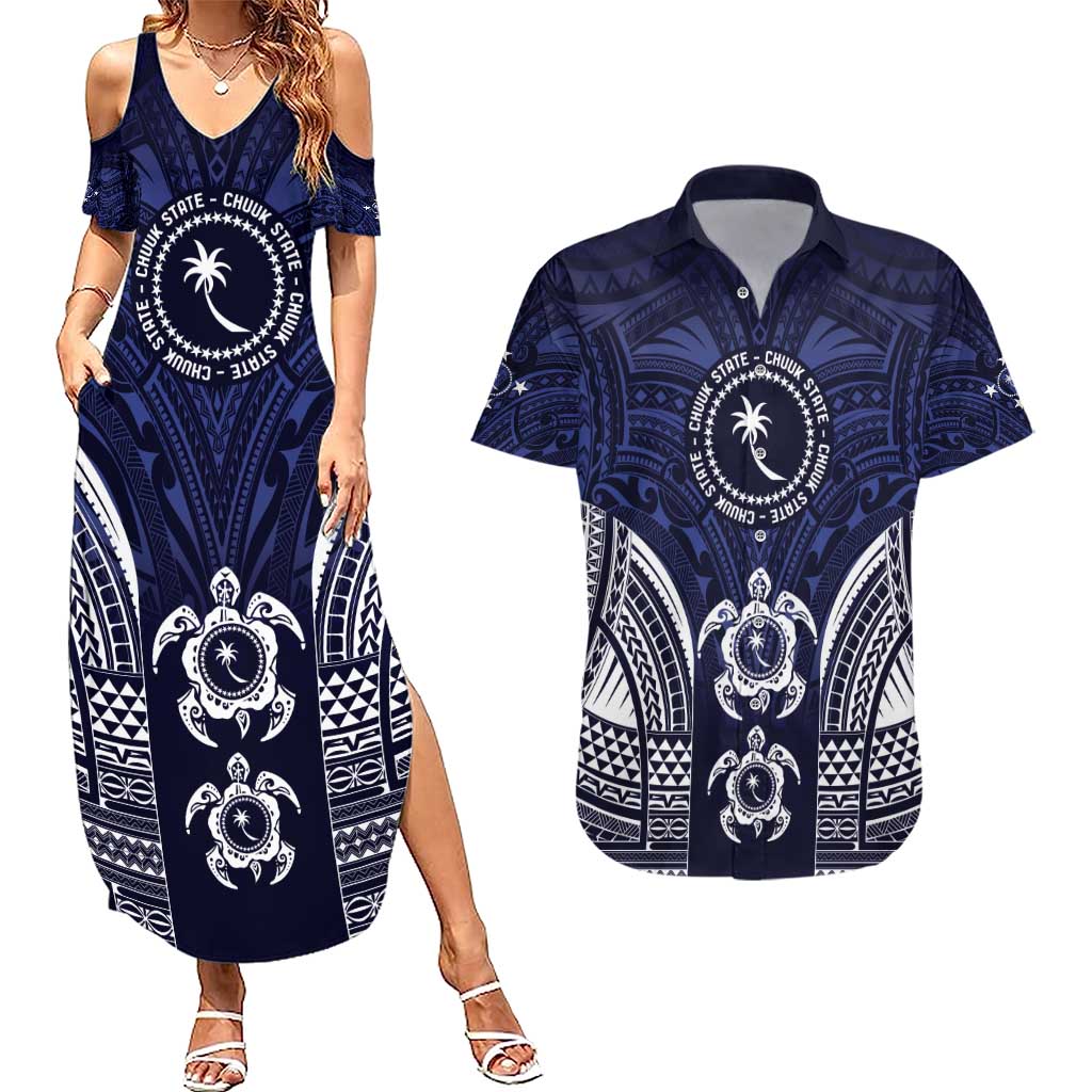 FSM Chuuk States Couples Matching Summer Maxi Dress and Hawaiian Shirt Micronesia Six 9 One Polynesian Tribal Pattern