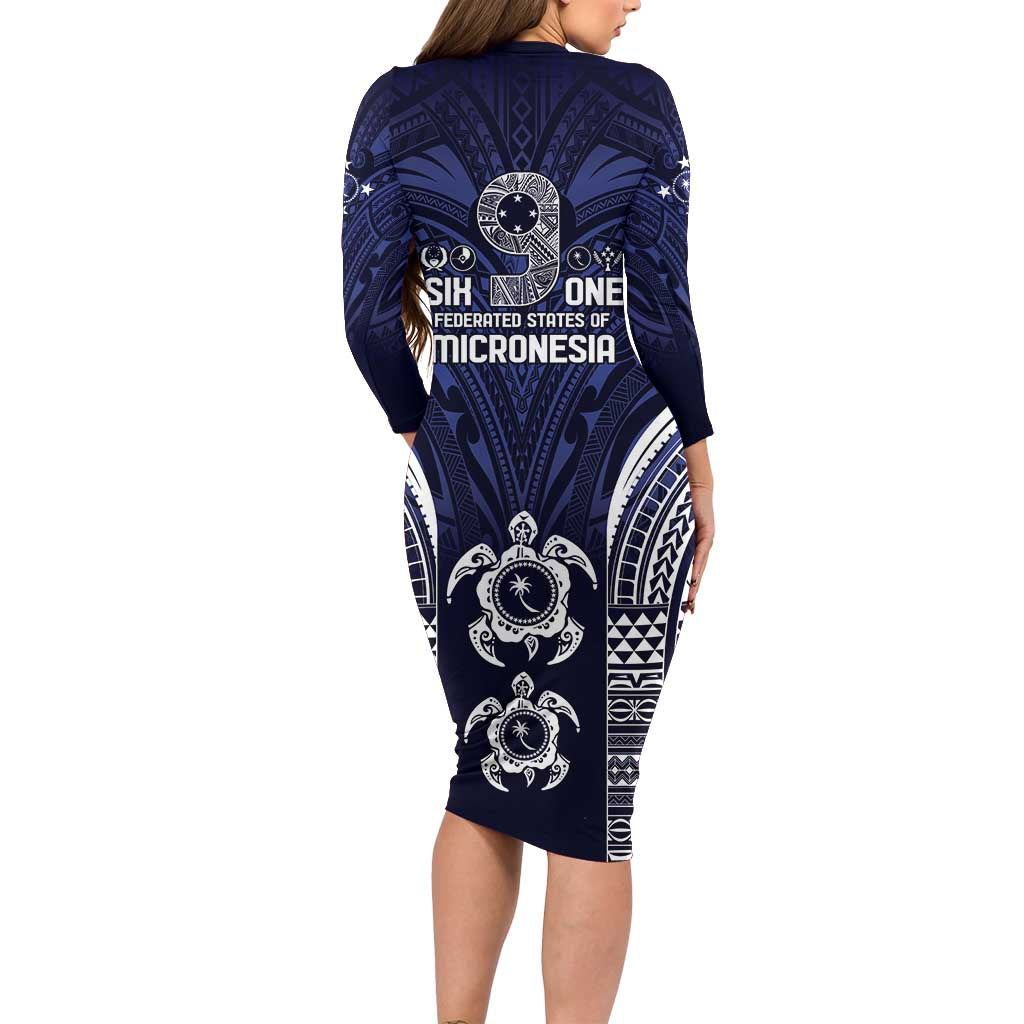 FSM Chuuk States Family Matching Long Sleeve Bodycon Dress and Hawaiian Shirt Micronesia Six 9 One Polynesian Tribal Pattern