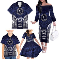 FSM Chuuk States Family Matching Off The Shoulder Long Sleeve Dress and Hawaiian Shirt Micronesia Six 9 One Polynesian Tribal Pattern