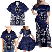 FSM Chuuk States Family Matching Off Shoulder Maxi Dress and Hawaiian Shirt Micronesia Six 9 One Polynesian Tribal Pattern