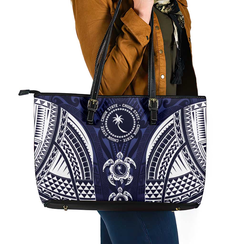 FSM Chuuk States Leather Tote Bag Micronesia Six 9 One Polynesian Tribal Pattern