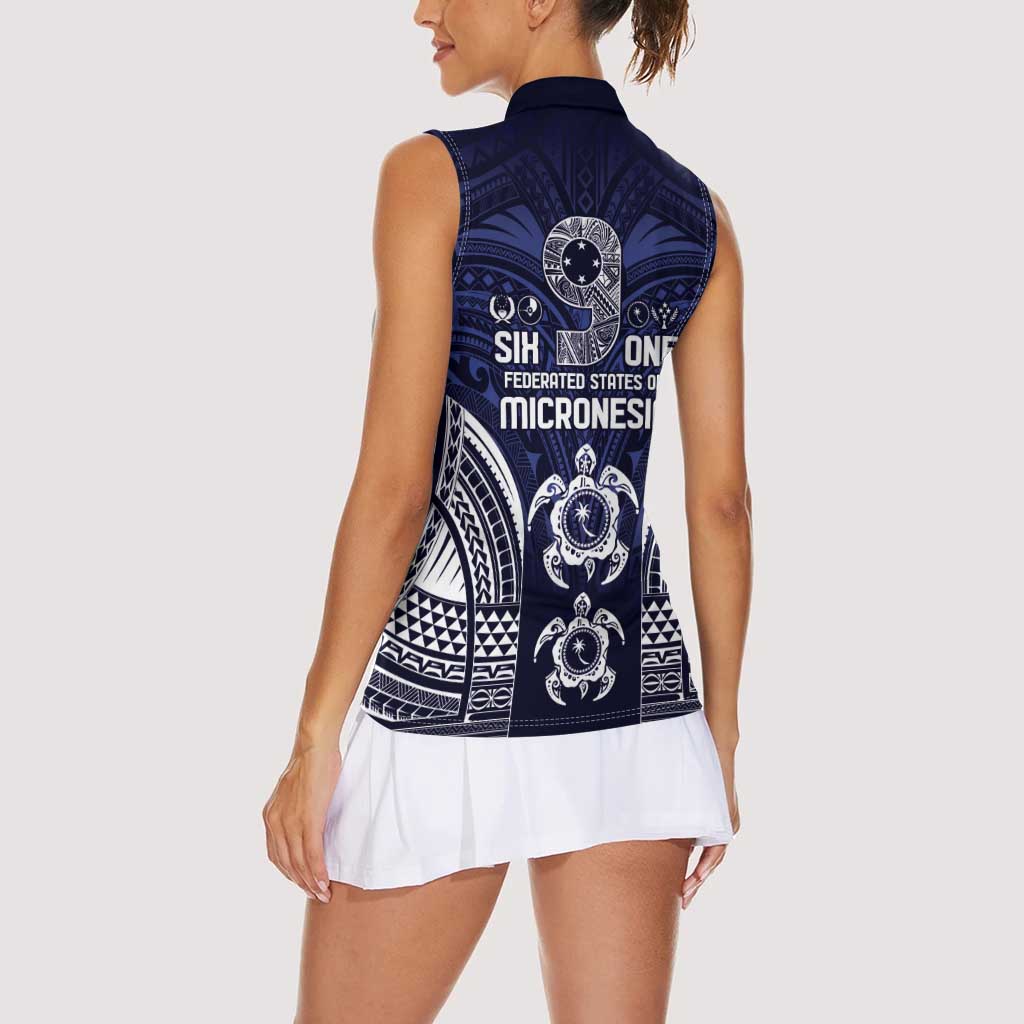 FSM Chuuk States Women Sleeveless Polo Shirt Micronesia Six 9 One Polynesian Tribal Pattern