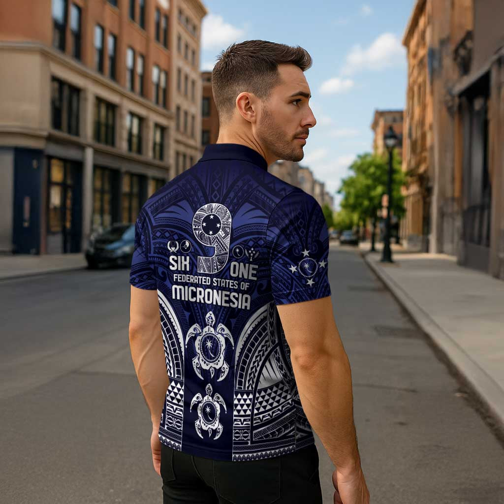 FSM Chuuk States Zipper Polo Shirt Micronesia Six 9 One Polynesian Tribal Pattern - Polynesian Pride