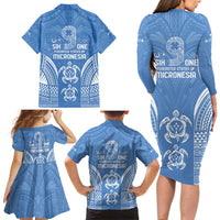 FSM Kosrae States Family Matching Long Sleeve Bodycon Dress and Hawaiian Shirt Micronesia Six 9 One Polynesian Tribal Pattern