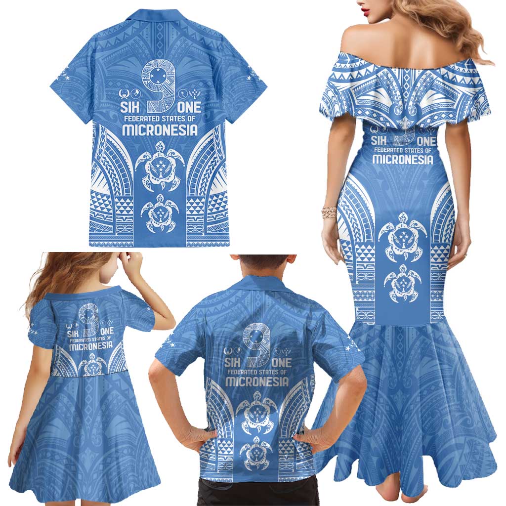 FSM Kosrae States Family Matching Mermaid Dress and Hawaiian Shirt Micronesia Six 9 One Polynesian Tribal Pattern