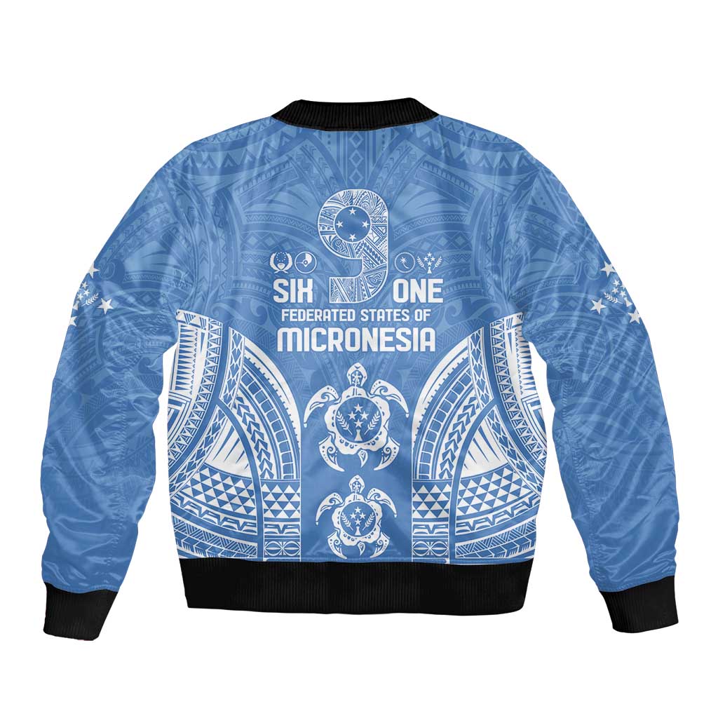 FSM Kosrae States Sleeve Zip Bomber Jacket Micronesia Six 9 One Polynesian Tribal Pattern