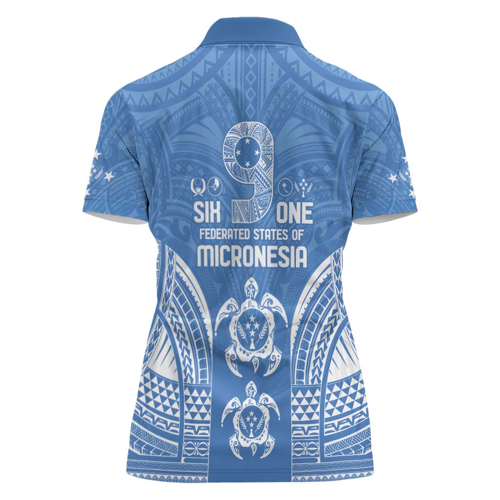 FSM Kosrae States Women Polo Shirt Micronesia Six 9 One Polynesian Tribal Pattern