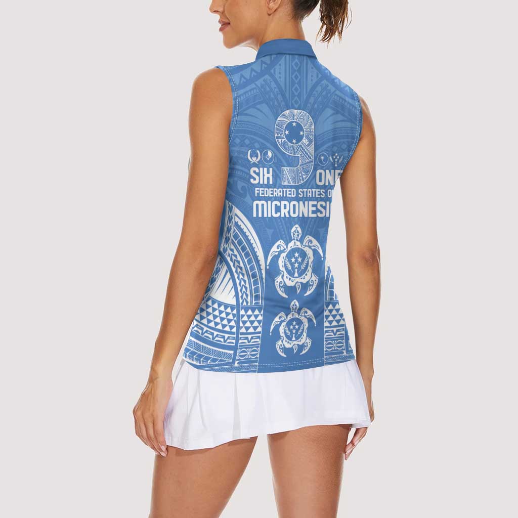 FSM Kosrae States Women Sleeveless Polo Shirt Micronesia Six 9 One Polynesian Tribal Pattern