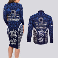 FSM Pohnpei States Couples Matching Long Sleeve Bodycon Dress and Long Sleeve Button Shirt Micronesia Six 9 One Polynesian Tribal Pattern