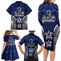 FSM Pohnpei States Family Matching Long Sleeve Bodycon Dress and Hawaiian Shirt Micronesia Six 9 One Polynesian Tribal Pattern