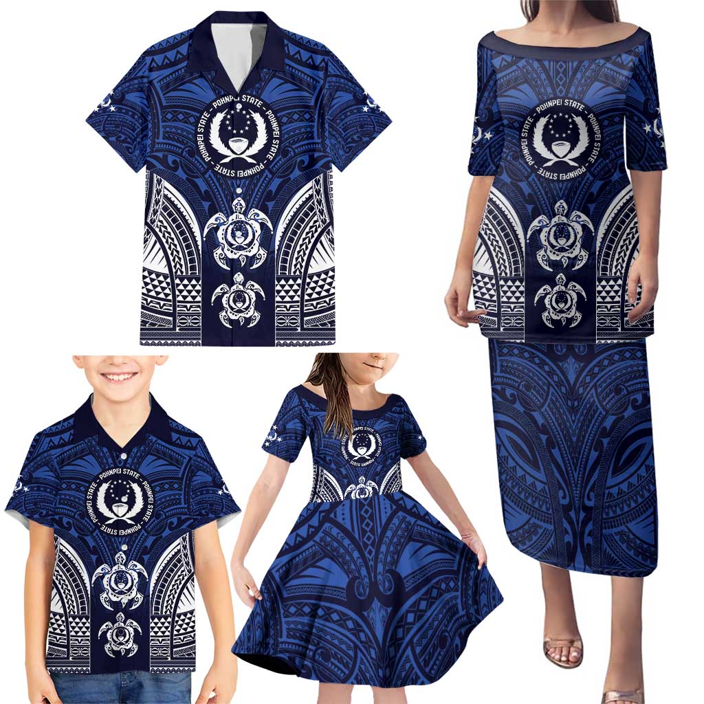 FSM Pohnpei States Family Matching Puletasi and Hawaiian Shirt Micronesia Six 9 One Polynesian Tribal Pattern