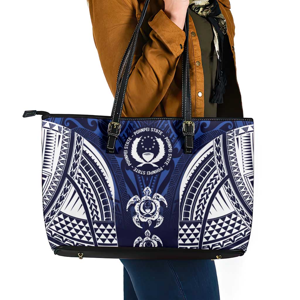 FSM Pohnpei States Leather Tote Bag Micronesia Six 9 One Polynesian Tribal Pattern