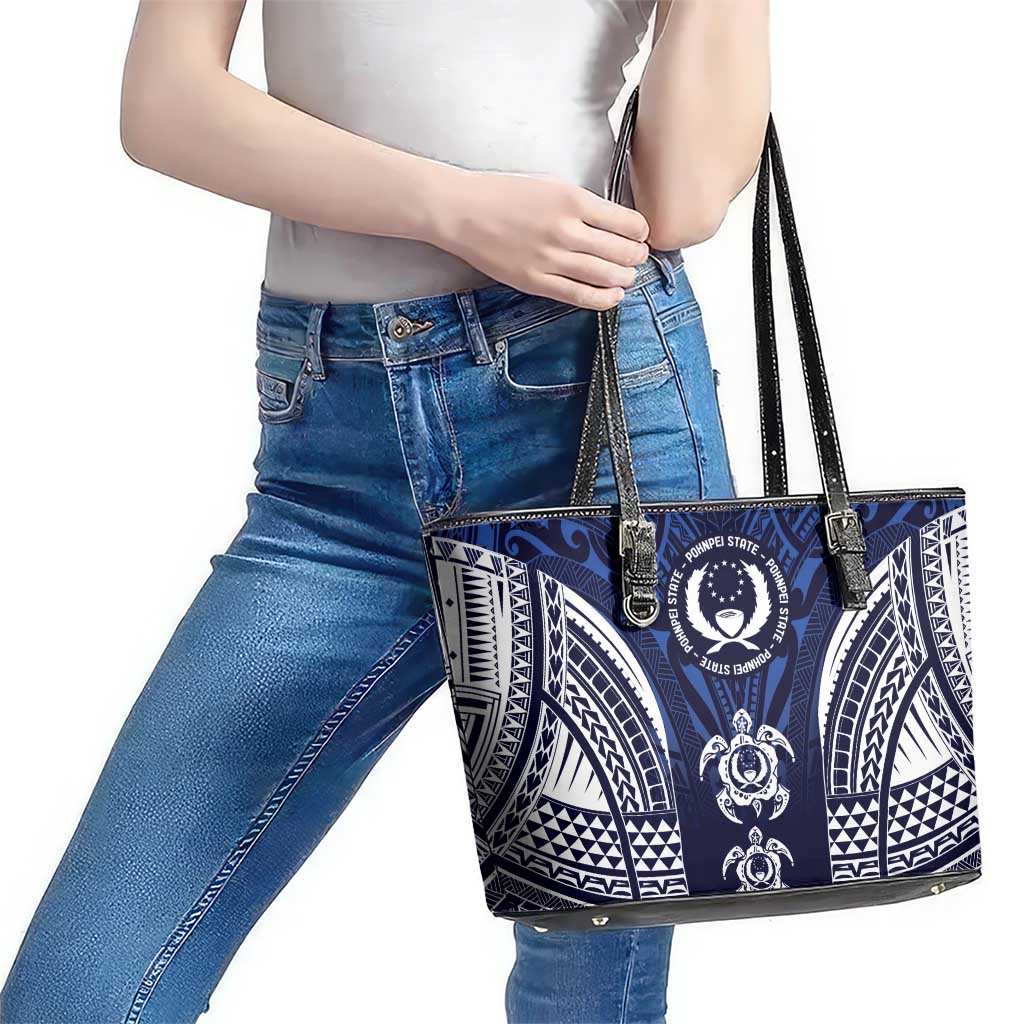 FSM Pohnpei States Leather Tote Bag Micronesia Six 9 One Polynesian Tribal Pattern