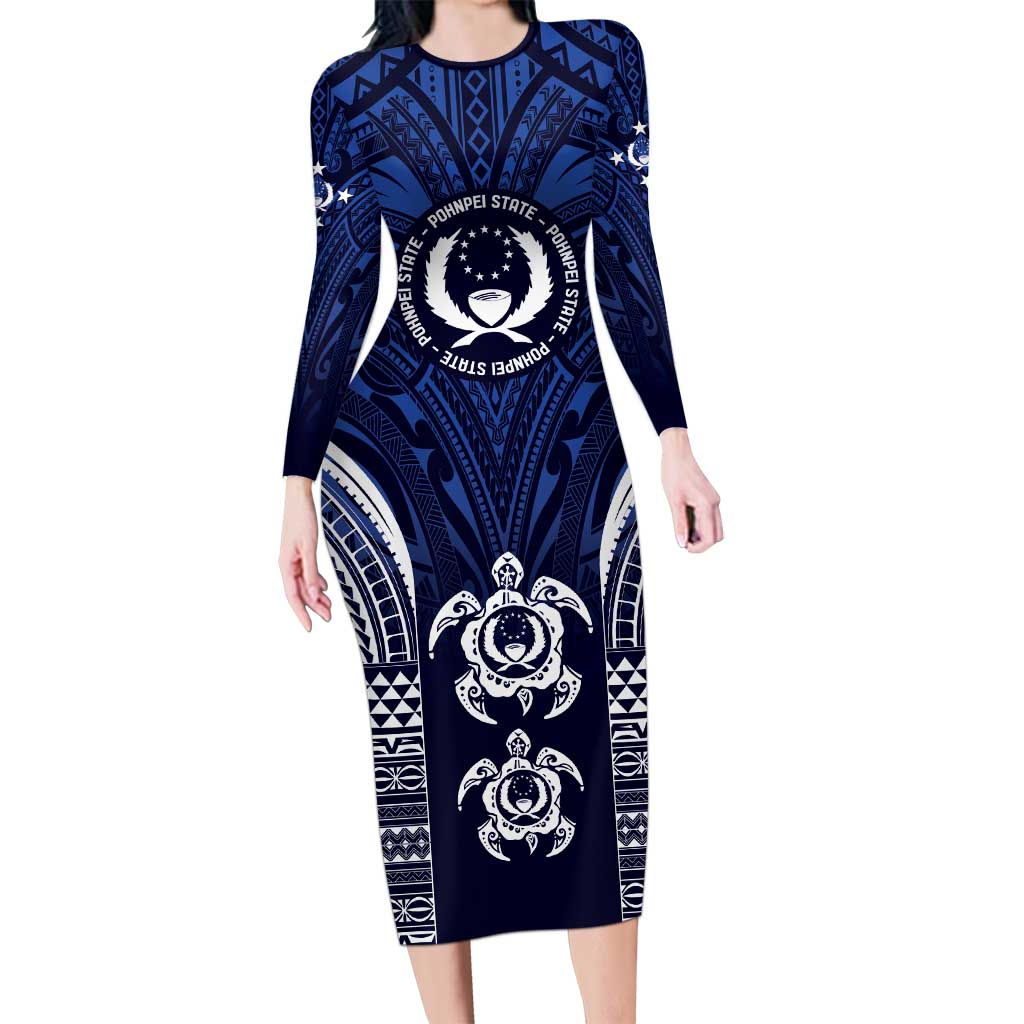 FSM Pohnpei States Long Sleeve Bodycon Dress Micronesia Six 9 One Polynesian Tribal Pattern