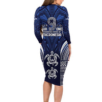 FSM Pohnpei States Long Sleeve Bodycon Dress Micronesia Six 9 One Polynesian Tribal Pattern