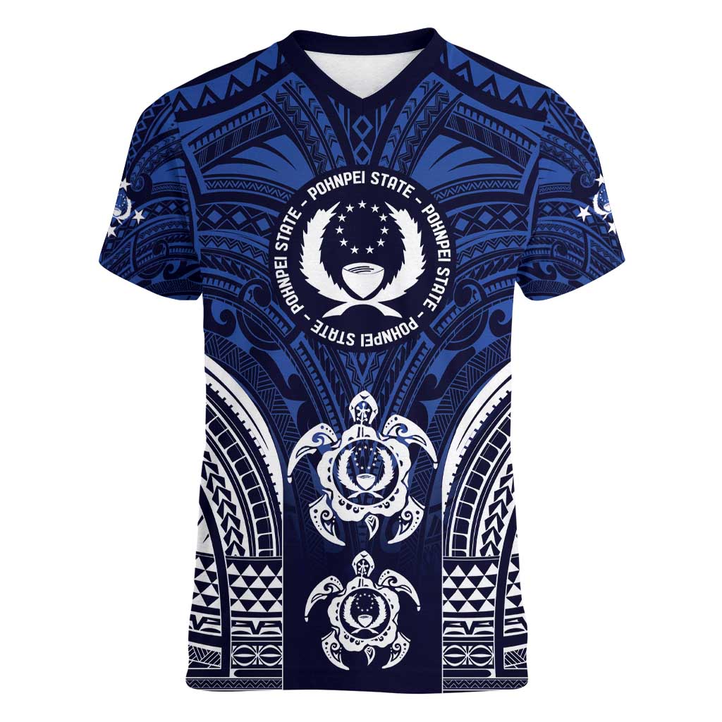 FSM Pohnpei States Women V-Neck T-Shirt Micronesia Six 9 One Polynesian Tribal Pattern