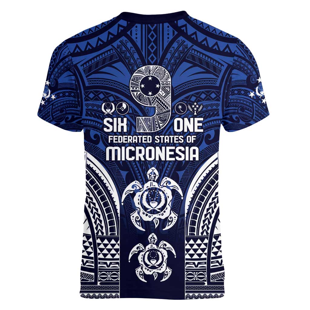 FSM Pohnpei States Women V-Neck T-Shirt Micronesia Six 9 One Polynesian Tribal Pattern