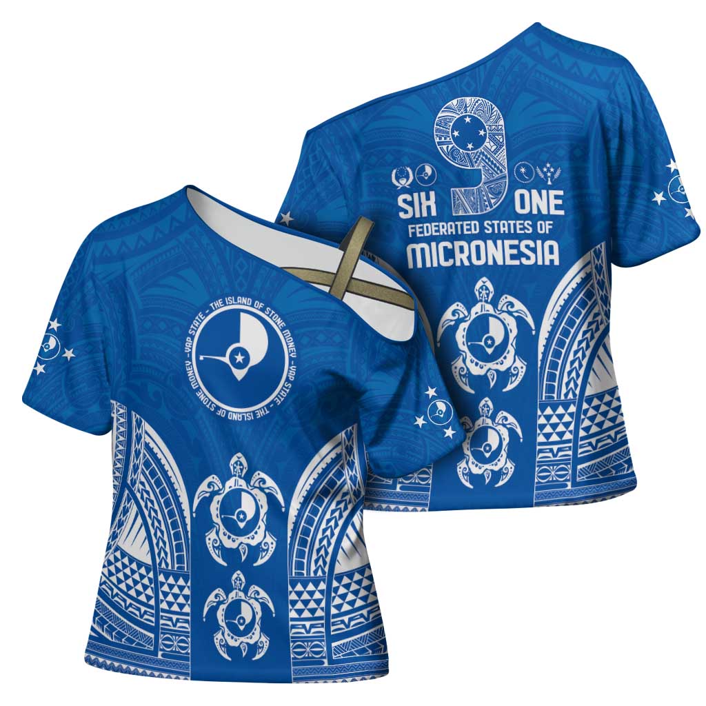 FSM Yap States Cross Shoulder Shirt Micronesia Six 9 One Polynesian Tribal Pattern - Polynesian Pride