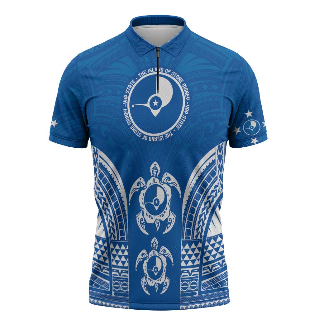 FSM Yap States Zipper Polo Shirt Micronesia Six 9 One Polynesian Tribal Pattern - Polynesian Pride