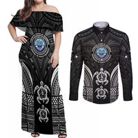 FSM Micronesia Six 9 One Couples Matching Off Shoulder Maxi Dress and Long Sleeve Button Shirt Polynesian Tribal Pattern