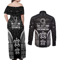 FSM Micronesia Six 9 One Couples Matching Off Shoulder Maxi Dress and Long Sleeve Button Shirt Polynesian Tribal Pattern