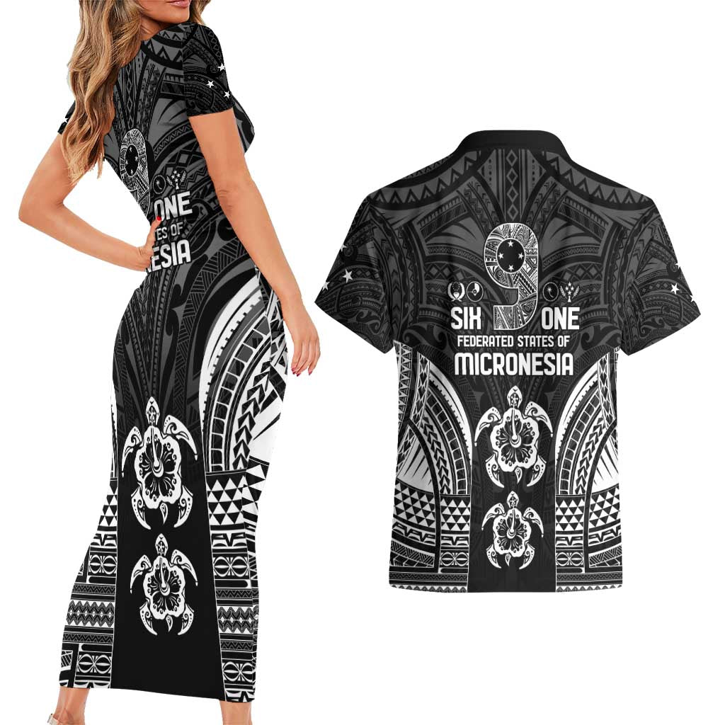 FSM Micronesia Six 9 One Couples Matching Short Sleeve Bodycon Dress and Hawaiian Shirt Polynesian Tribal Pattern