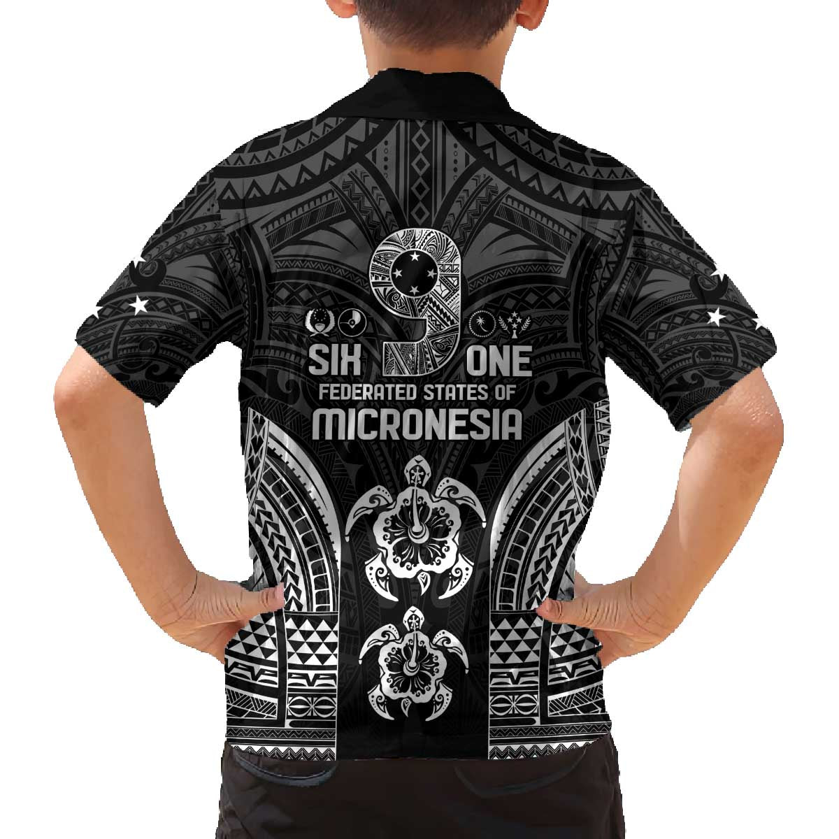 FSM Micronesia Six 9 One Family Matching Off The Shoulder Long Sleeve Dress and Hawaiian Shirt Polynesian Tribal Pattern