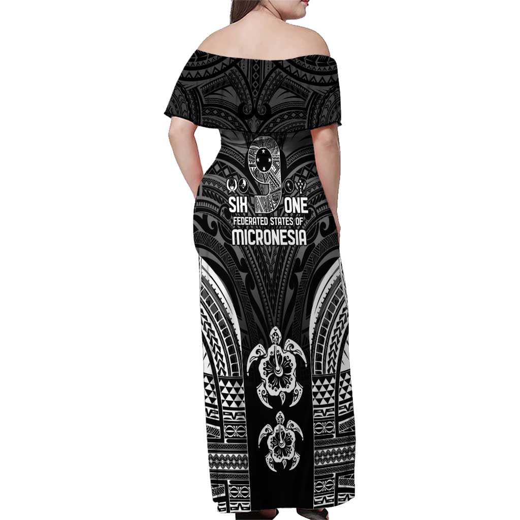 FSM Micronesia Six 9 One Family Matching Off Shoulder Maxi Dress and Hawaiian Shirt Polynesian Tribal Pattern