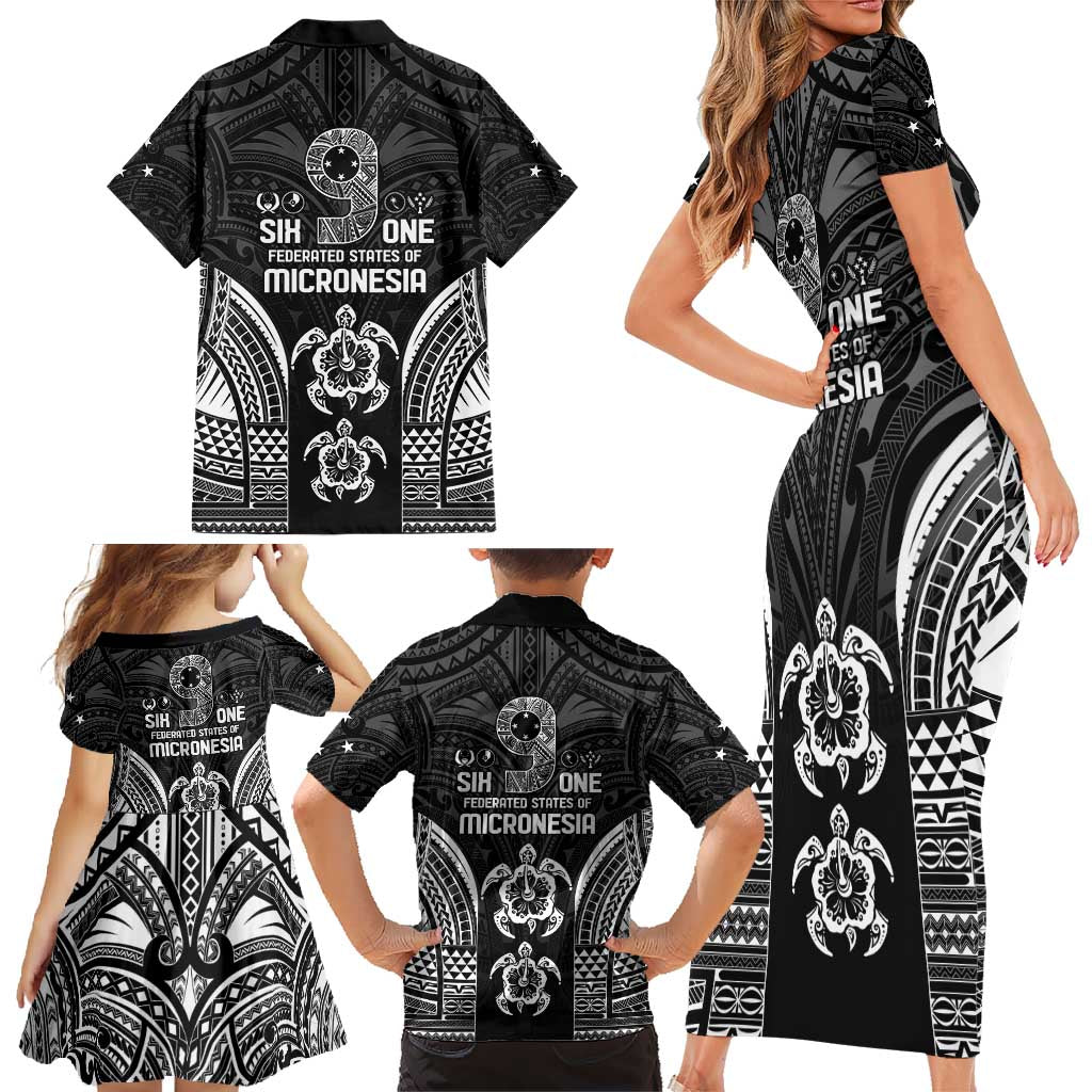 FSM Micronesia Six 9 One Family Matching Short Sleeve Bodycon Dress and Hawaiian Shirt Polynesian Tribal Pattern