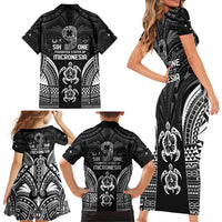 FSM Micronesia Six 9 One Family Matching Short Sleeve Bodycon Dress and Hawaiian Shirt Polynesian Tribal Pattern