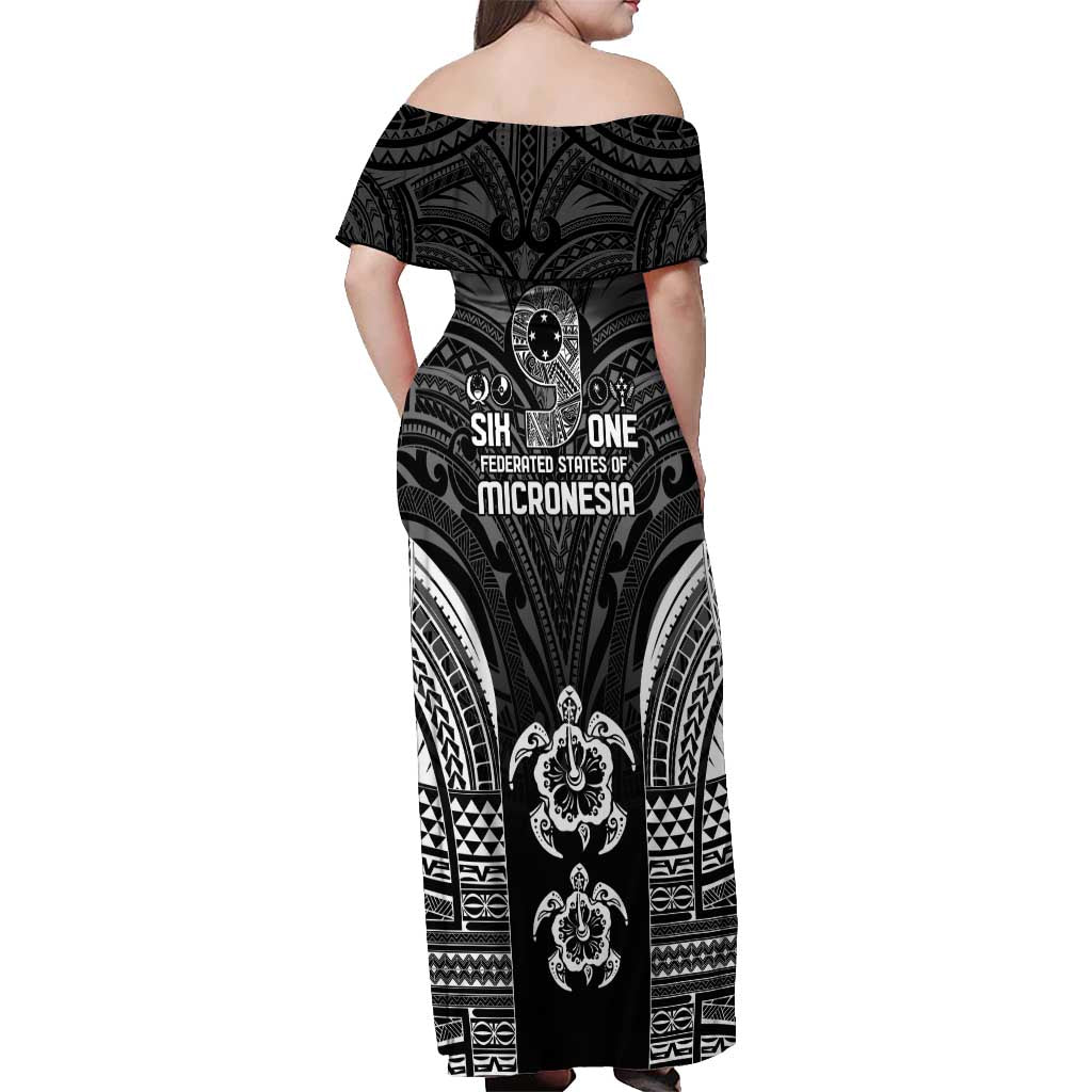 FSM Micronesia Six 9 One Off Shoulder Maxi Dress Polynesian Tribal Pattern