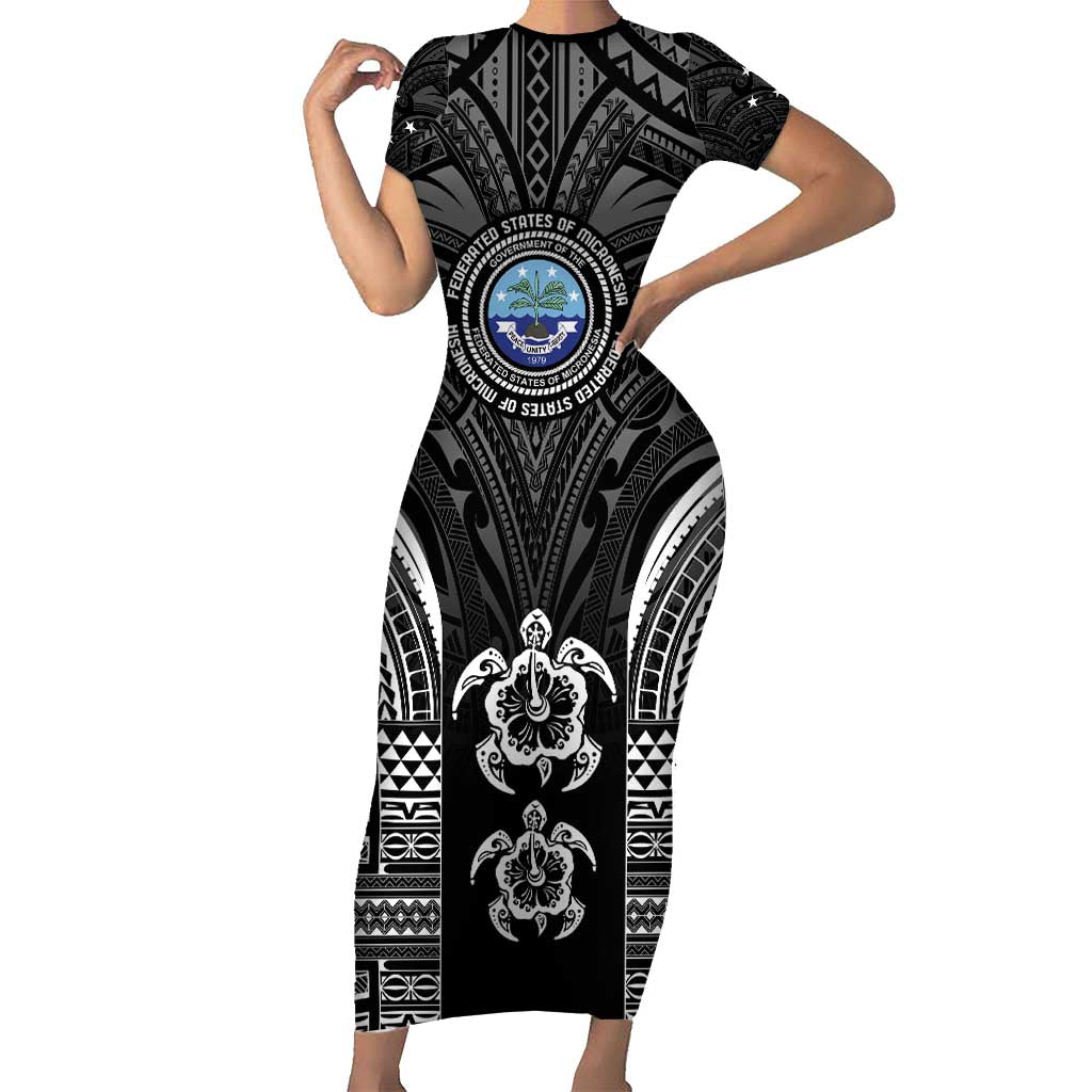 FSM Micronesia Six 9 One Short Sleeve Bodycon Dress Polynesian Tribal Pattern